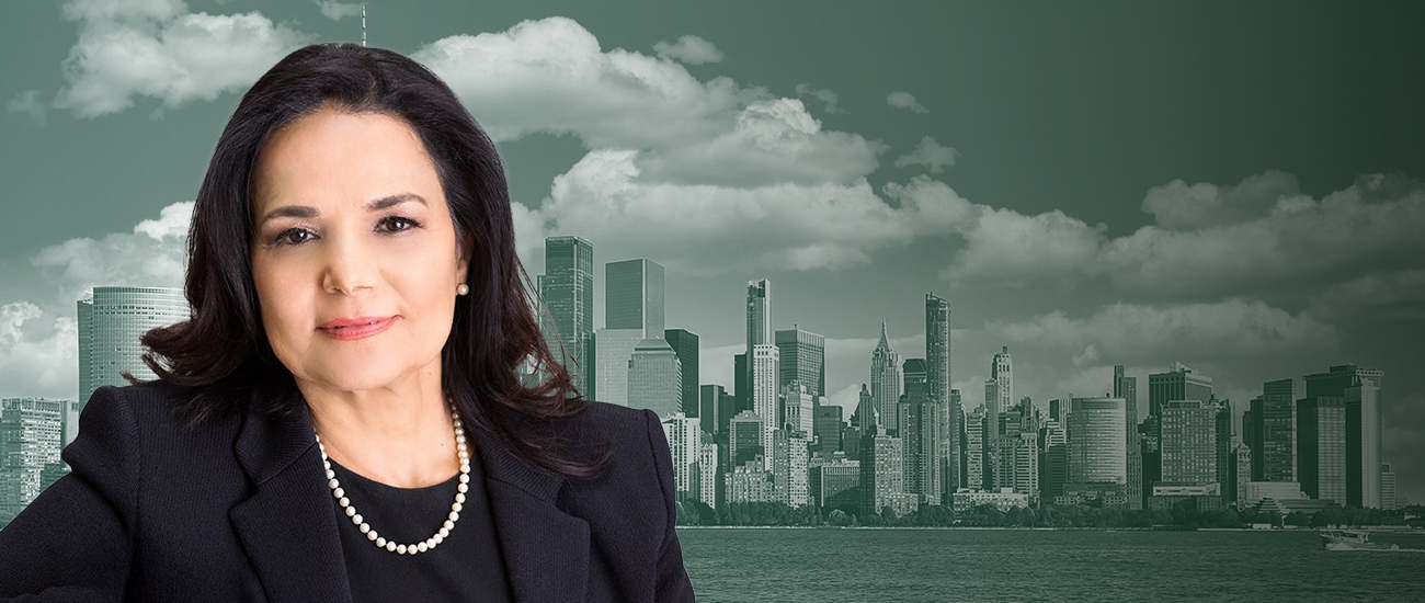 Attorney Norka M. Schell and the New York skyline